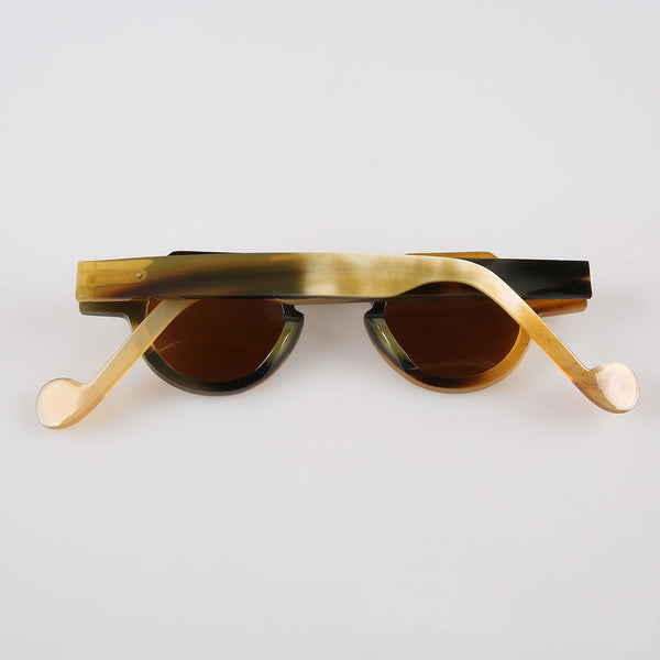 Round Black And Yellow Striped Yak Horn Sunglasses