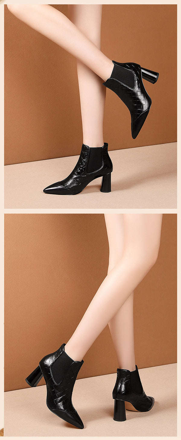 Thick Heel Pointed Toe Short Boots Women Plus Size Fashion