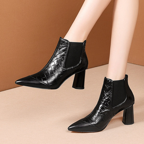 Thick Heel Pointed Toe Short Boots Women Plus Size Fashion