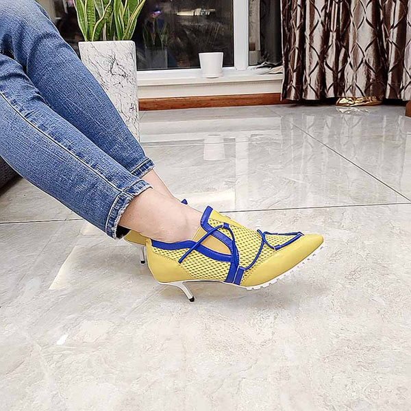 Personalized Fashion Sports High-heeled Shoes Women Stiletto High-heeled Sports Shoes Summer Mesh Pointed Toe Design Niche